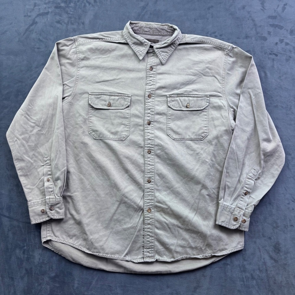 Faded Glory Originals Mens Khaki Tan Cotton Twill Button Down Work Shirt Large